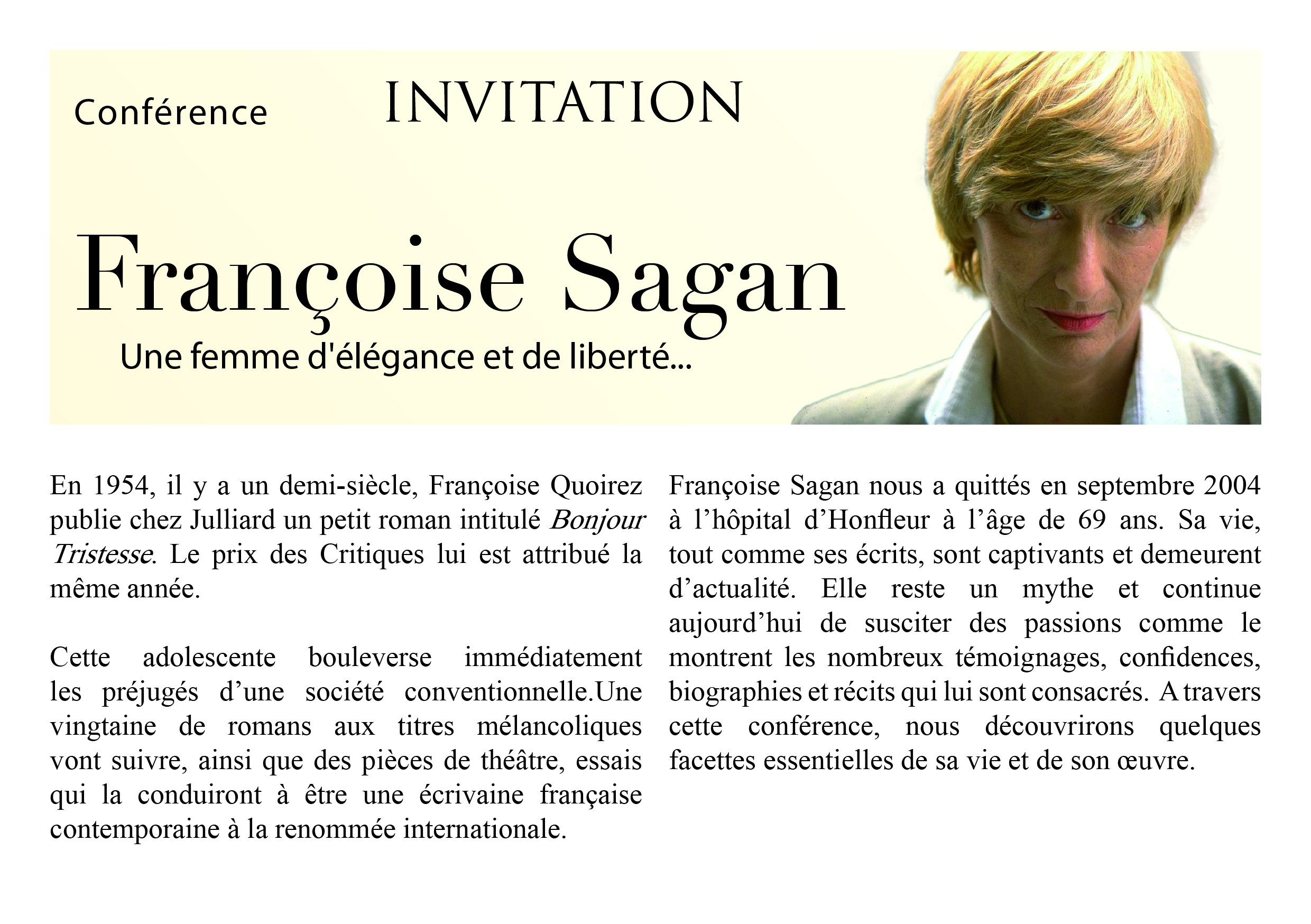 FCE Conférence Débat - "Françoise Sagan:Une femme d'élégance et de liberté..."